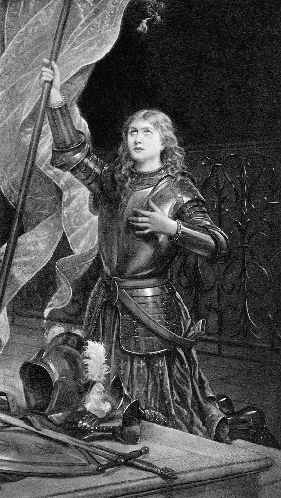 Detail of Print of Joan of Arc Kneeling with Flag by Corbis