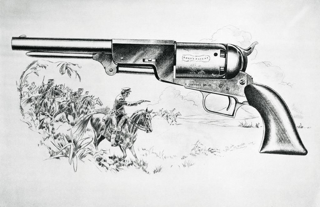 Detail of Illustration of Shooters and Colt Walker Model .44 Caliber Pistol by Corbis