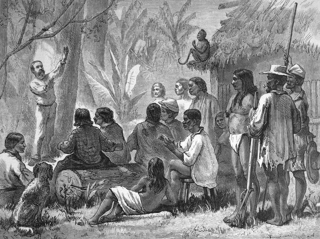 Detail of Drawing of Missionaries Evangelizing to Natives by Corbis