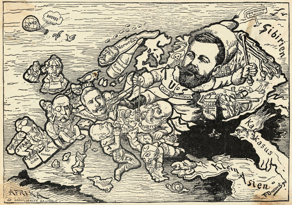 Detail of Cartoon of Nicholas II Controlling Leaders of Europe by Corbis