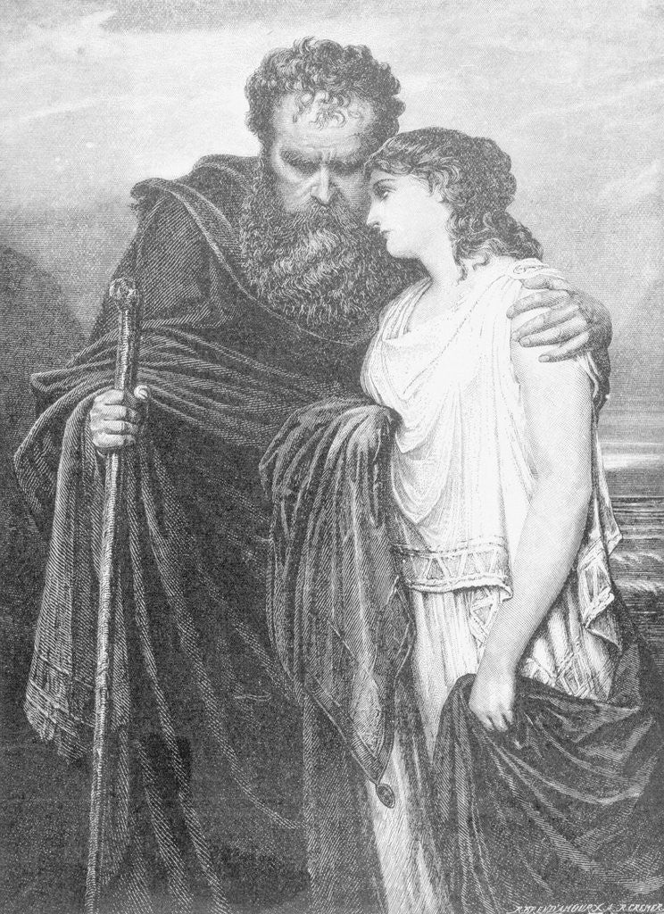 Detail of Drawing of Mythological Characters Oedipus and Antigone Embracing by Corbis