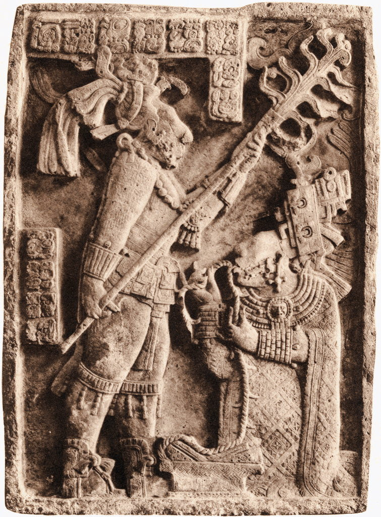 Detail of Mayan Stone Relief of Xoc Performing a Blood-Letting Ritual by Corbis