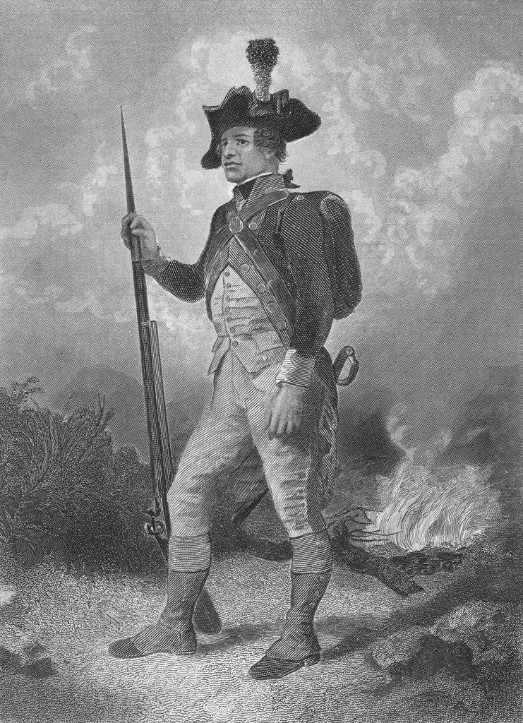 Detail of American Soldier During Revolutionary War by Corbis