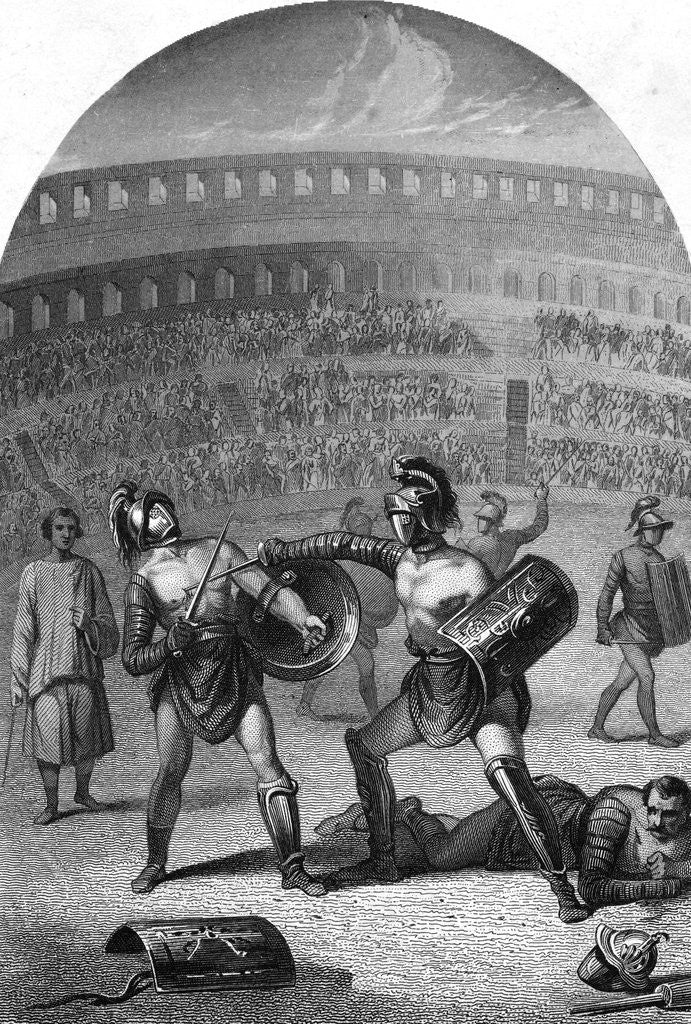 Detail of Illustration of Gladiators Fighting in a Roman Arena by Corbis