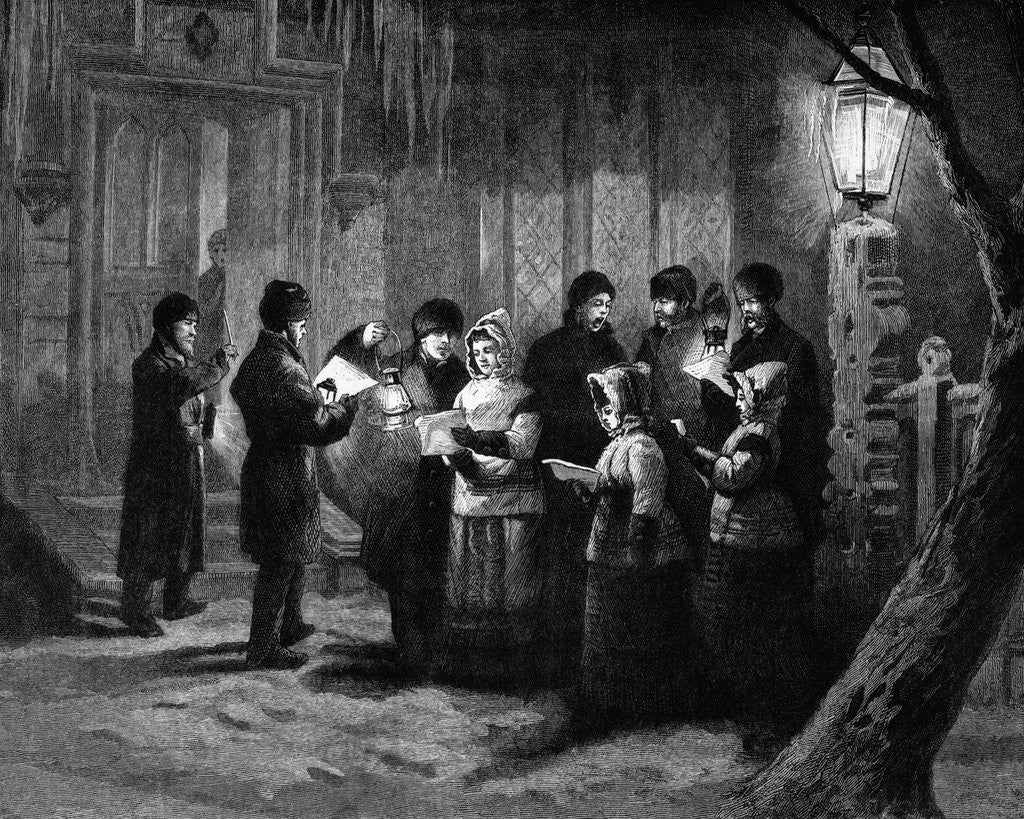 Detail of 19th-Century Print of Christmas Carolers by Corbis