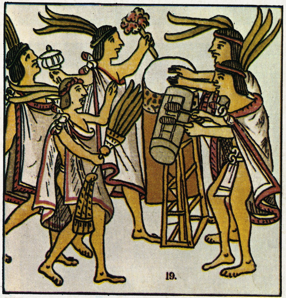 Detail of Aztec Musicians Playing Instruments from the Florentine Codex by Corbis