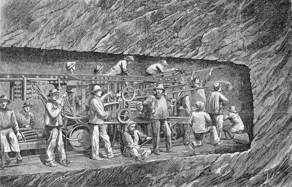 Detail of Engraving of Men Digging Tunnel with Tools by Corbis