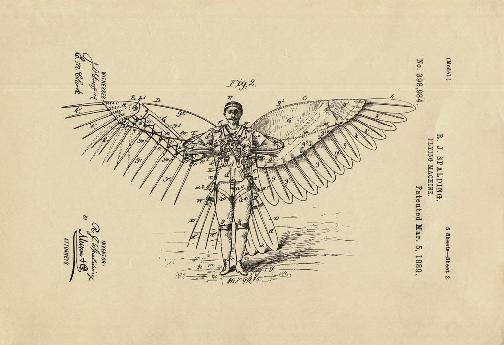 Detail of Diagram of Winged Flying Machine by Corbis