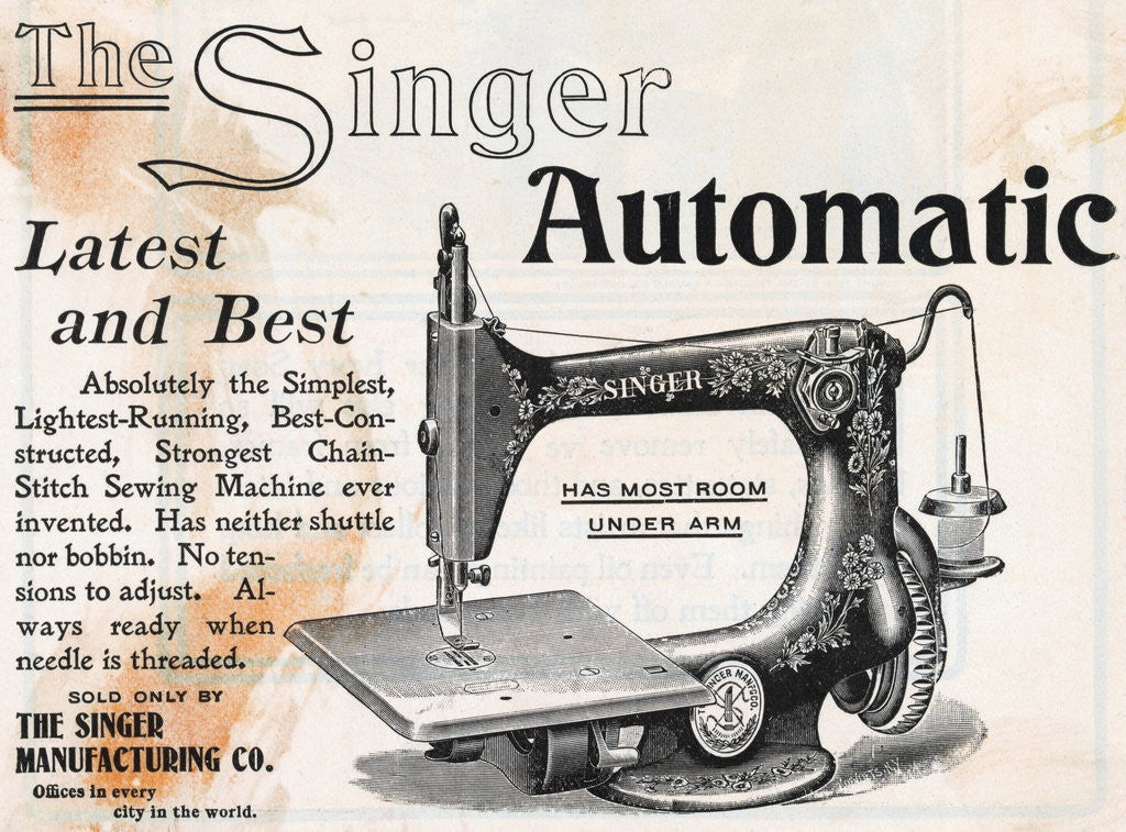 Detail of Advertisement for Singer Automatic Sewing Machine by Corbis