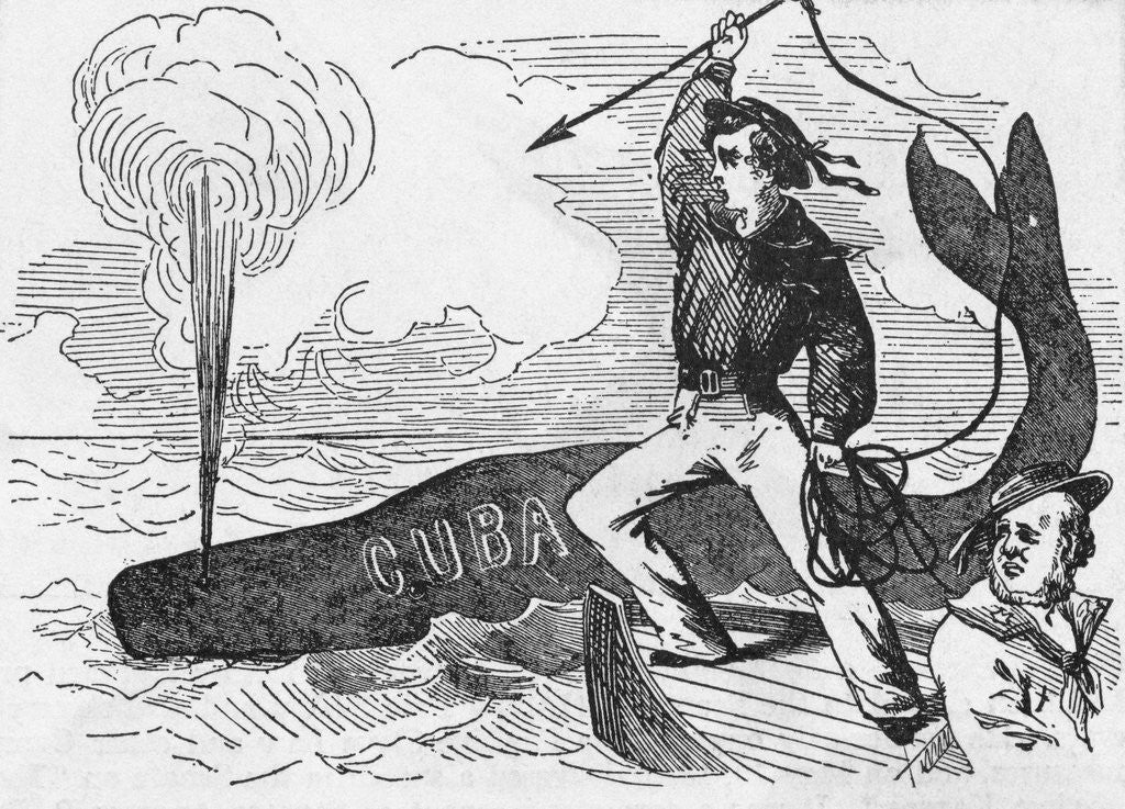 Detail of Political Cartoon of a Man Harpooning a Whale Labeled 