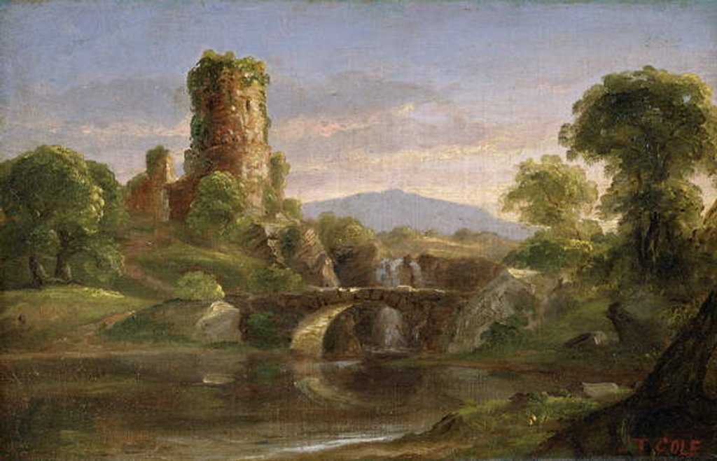 Detail of Castle and River by Thomas Cole