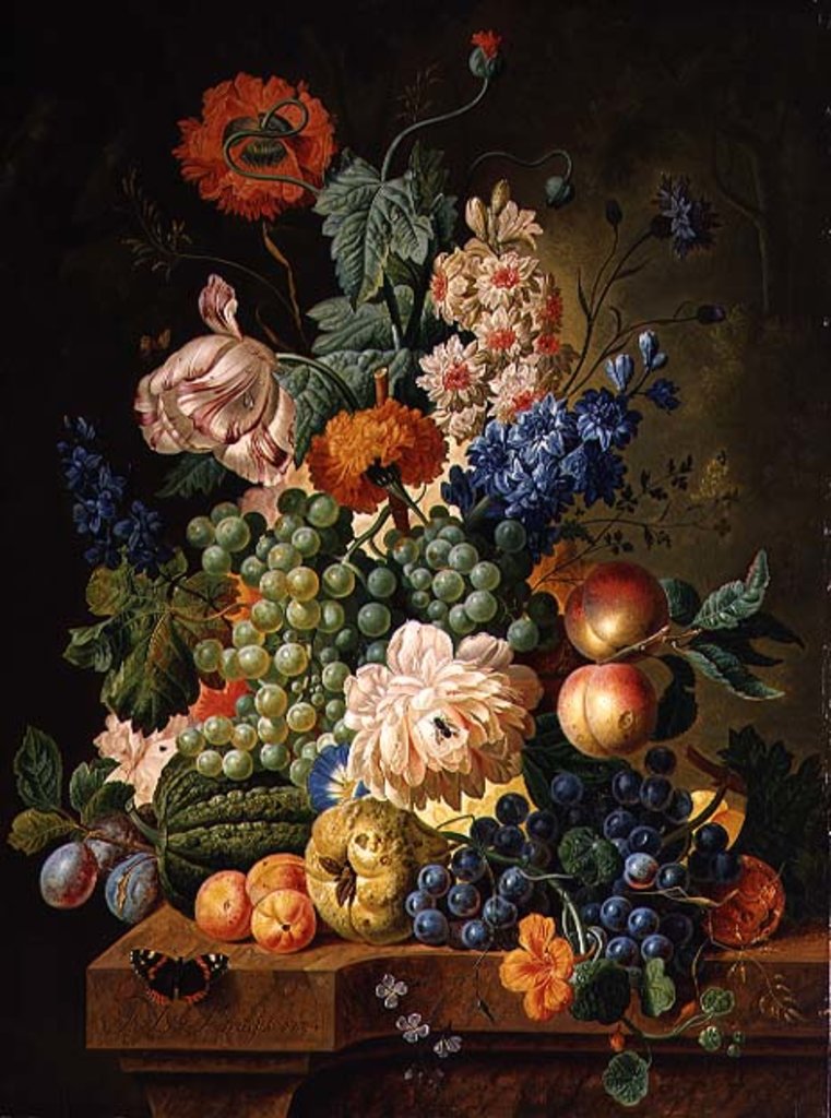 Detail of Fruit and Flowers on a Marble Table, 1794 by Paul Theodor van Brussel