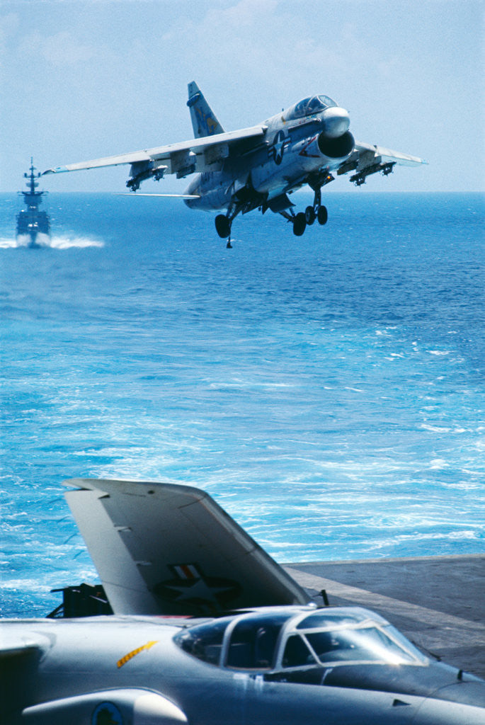 Detail of US Navy Corsair Jet Preparing for Landing on Carrier by Corbis