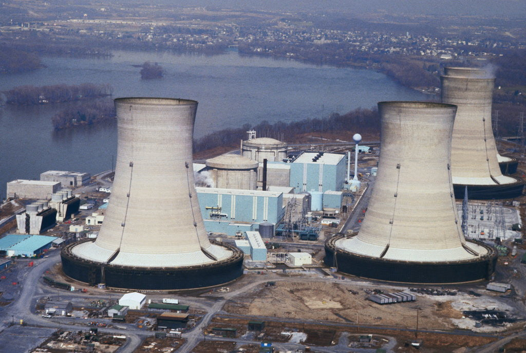 Detail of Aerial View of Three Mile Island Cooling Towers by Corbis