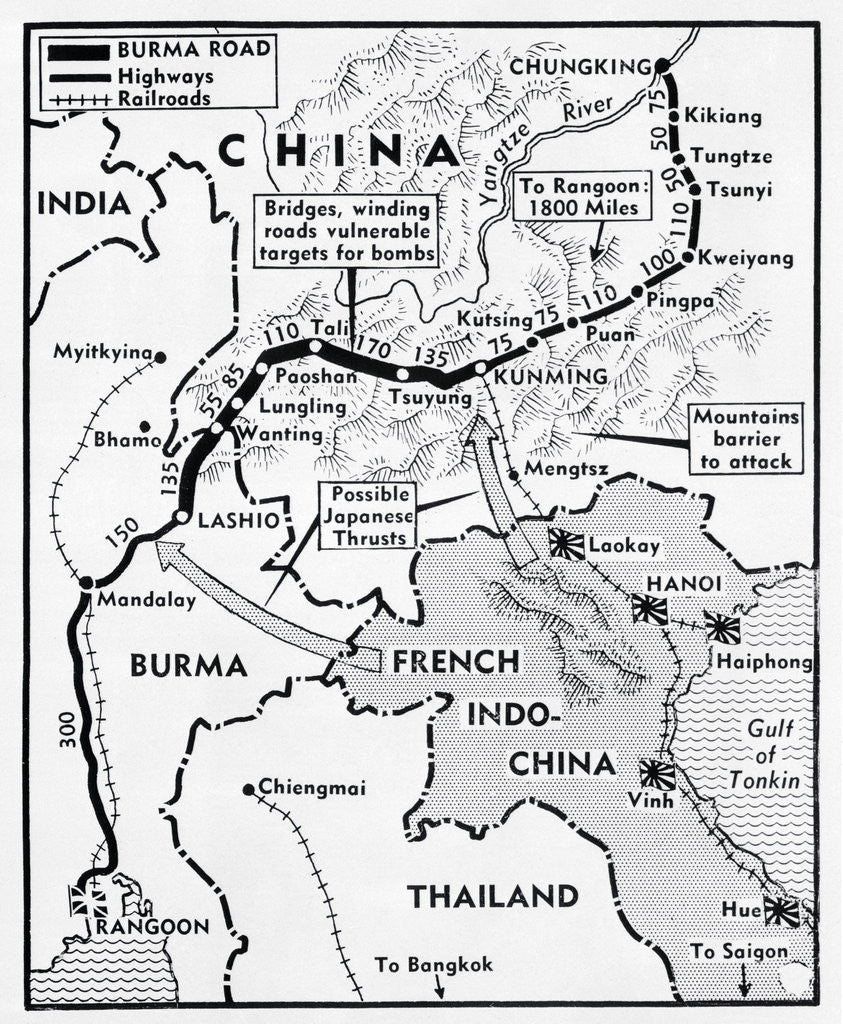 Detail of Map of Burma Road by Corbis