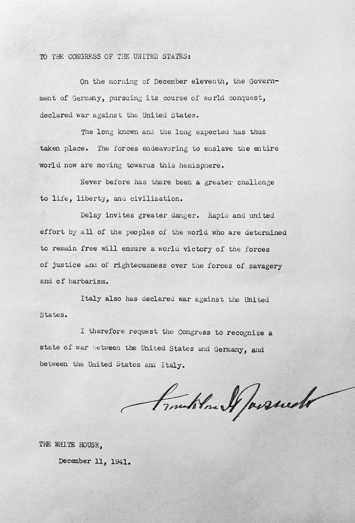 Detail of Copy of War of Declaration from President Roosevelt by Corbis