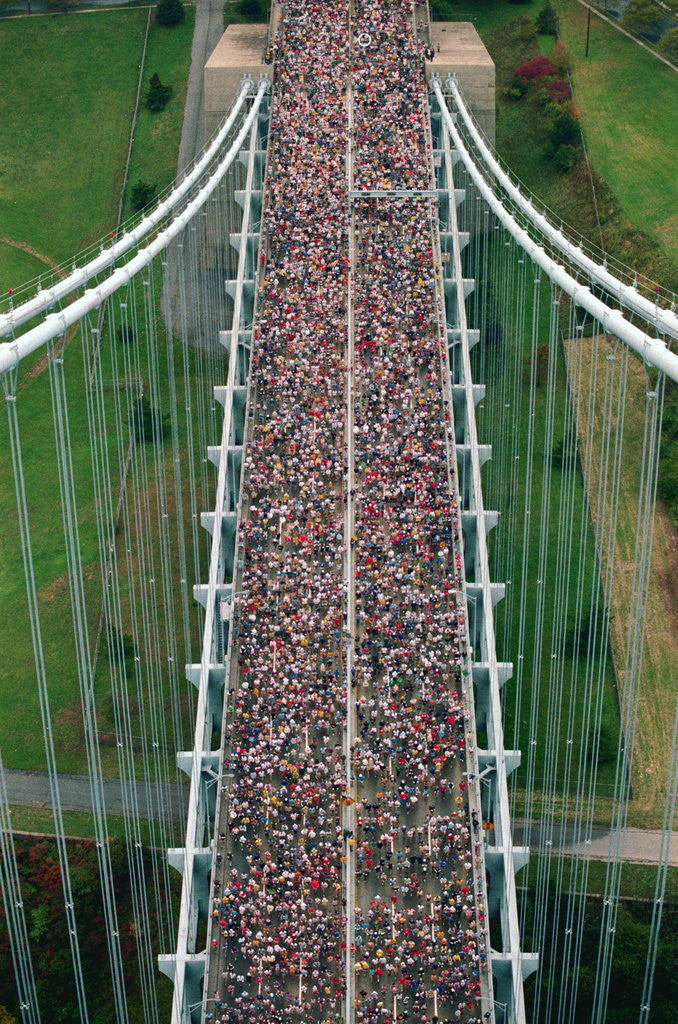 Detail of New York City Marathon Runners on Verrazano Bridge by Corbis