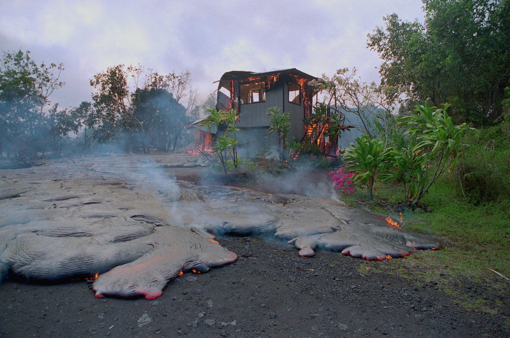 Detail of House Being Consumed by Floating Lava by Corbis