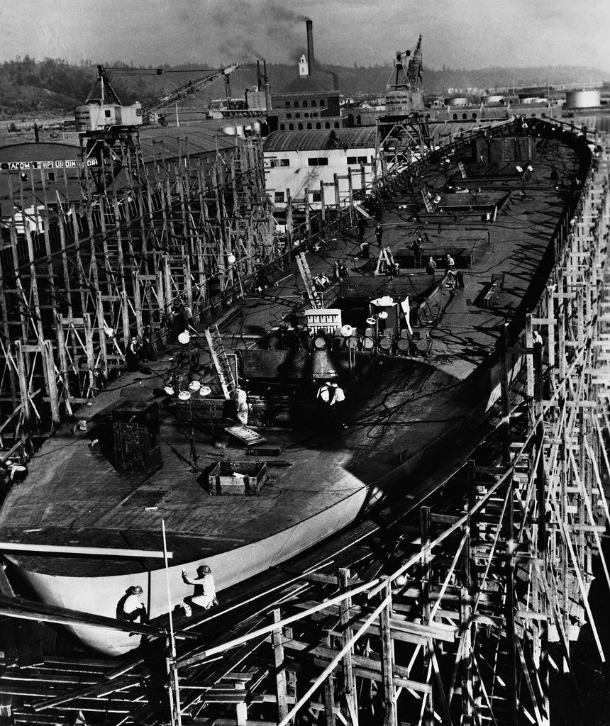 Detail of Building a Ship in Dry Dock by Corbis