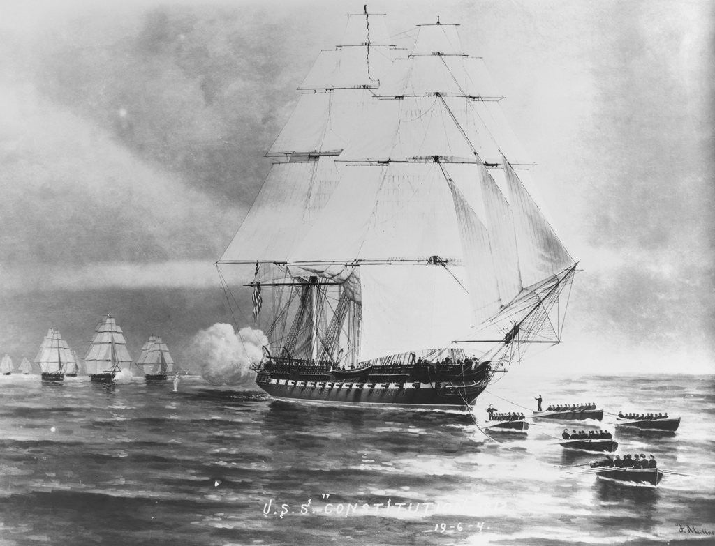 Detail of Illustration of USS Constitution in Battle by Corbis