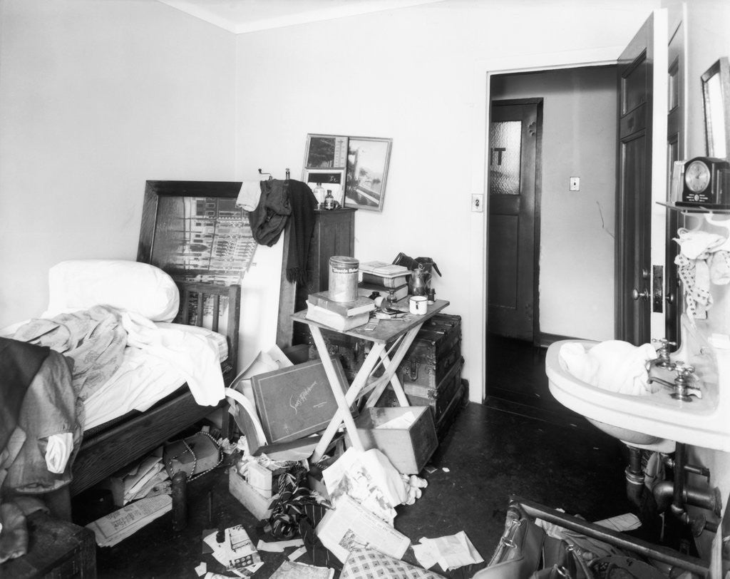 Detail of Trashed Hotel Room by Corbis