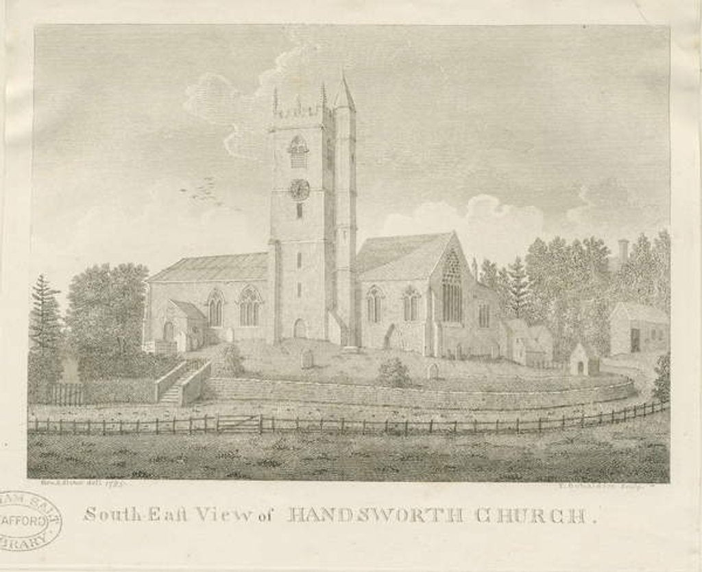 Detail of Handsworth Church: engraving, 1795 by Stebbing Shaw