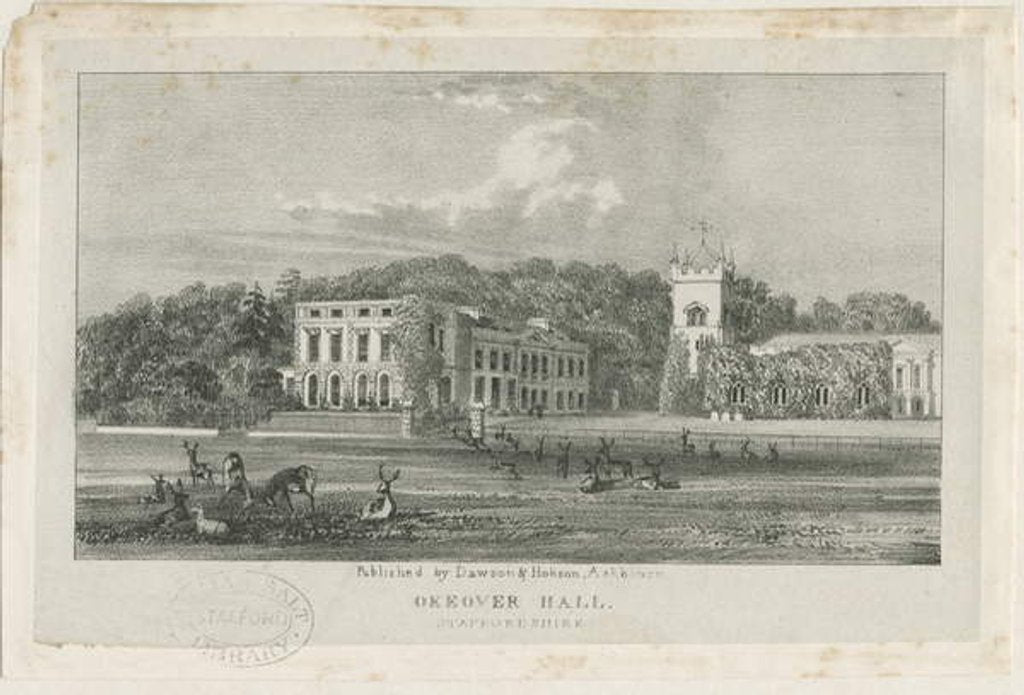 Detail of Okeover Hall - lithograph by School English