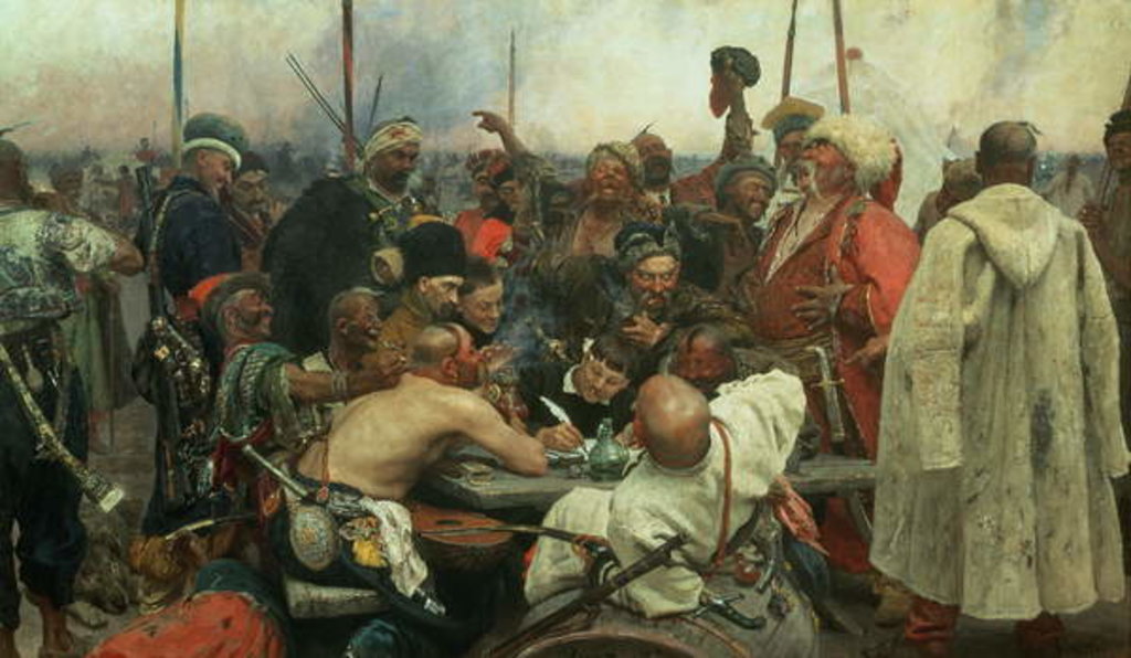 Detail of The Zaporozhye Cossacks writing a letter to the Turkish Sultan, 1890-91 by Ilya Efimovich Repin