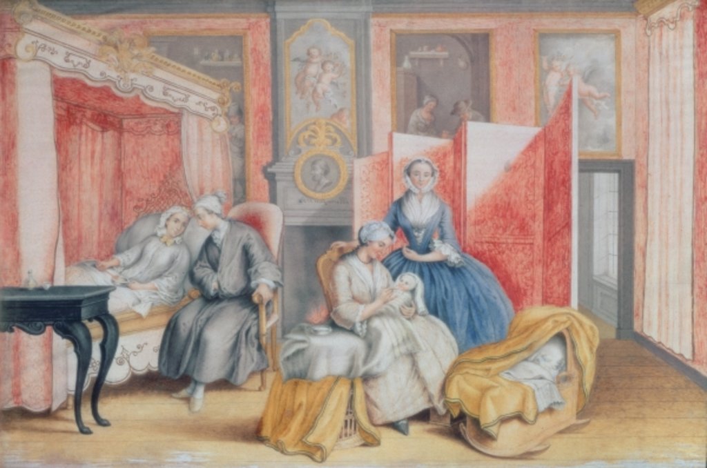 Detail of Joseph II at the bedside of his wife Isabella of Parma following the birth of their daughter Maria Theresa, 1762 by Archduchess of Austria Maria Christine