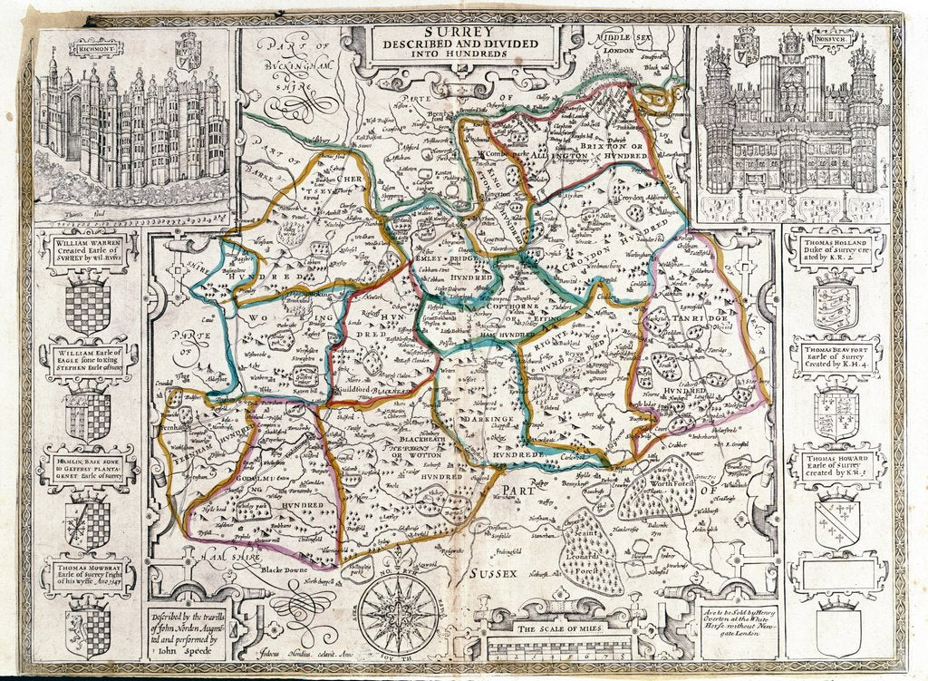 Detail of Map of Surrey, described and divided into hundreds by School English