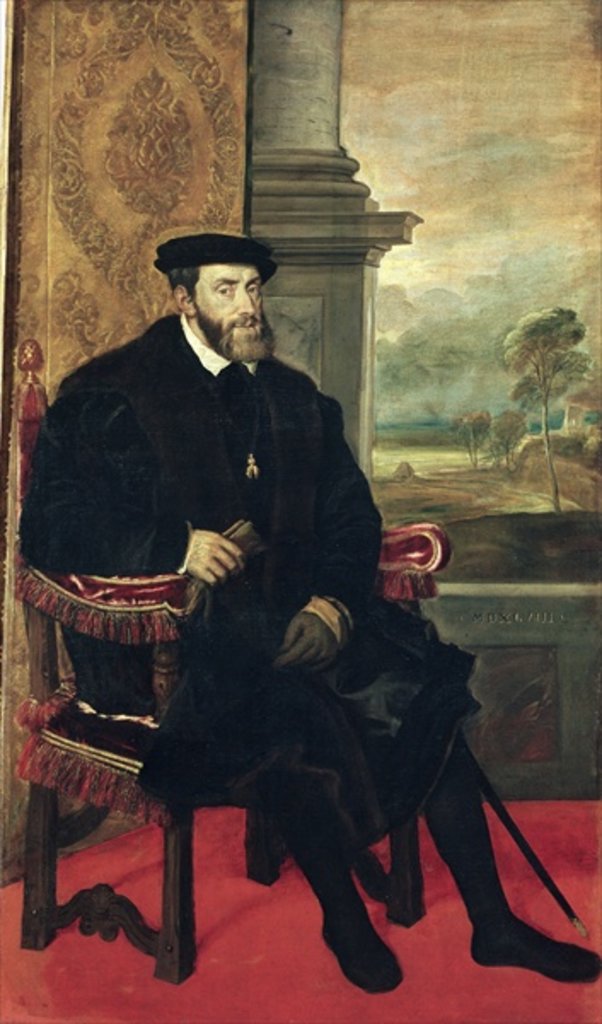 Detail of Seated Portrait of Emperor Charles V, 1548 by Titian