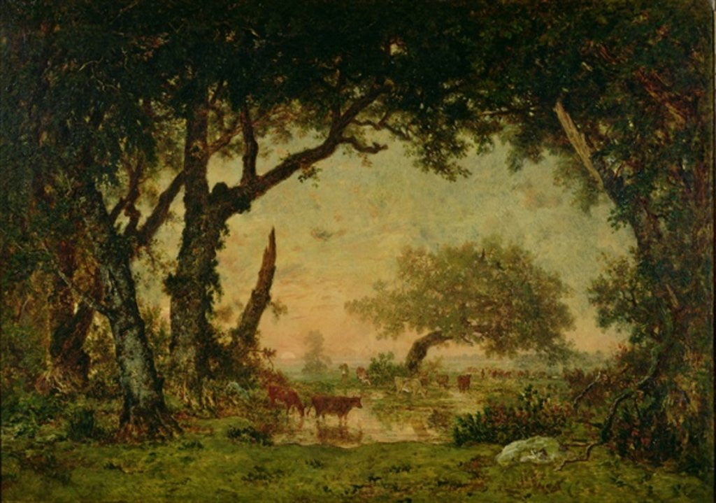 Detail of The Edge of the Forest at Fontainebleau, Setting Sun by Theodore Rousseau