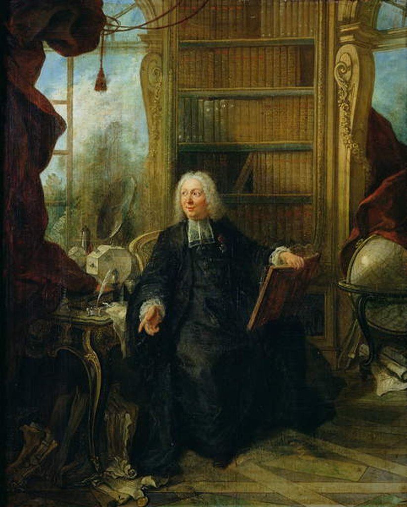 Detail of Abbot Nollet in his study, in chateau de la Muette optical pavilion by Jacques de Lajoue