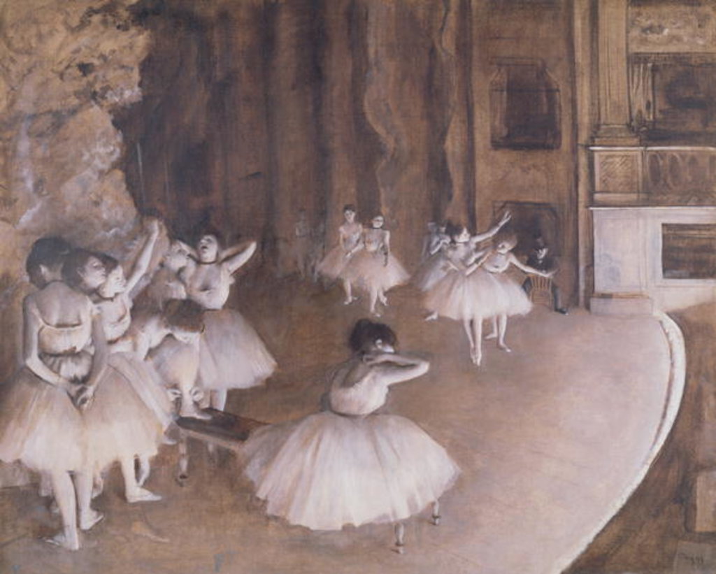 Detail of Ballet rehearsal on stage, 1874 by Edgar Degas