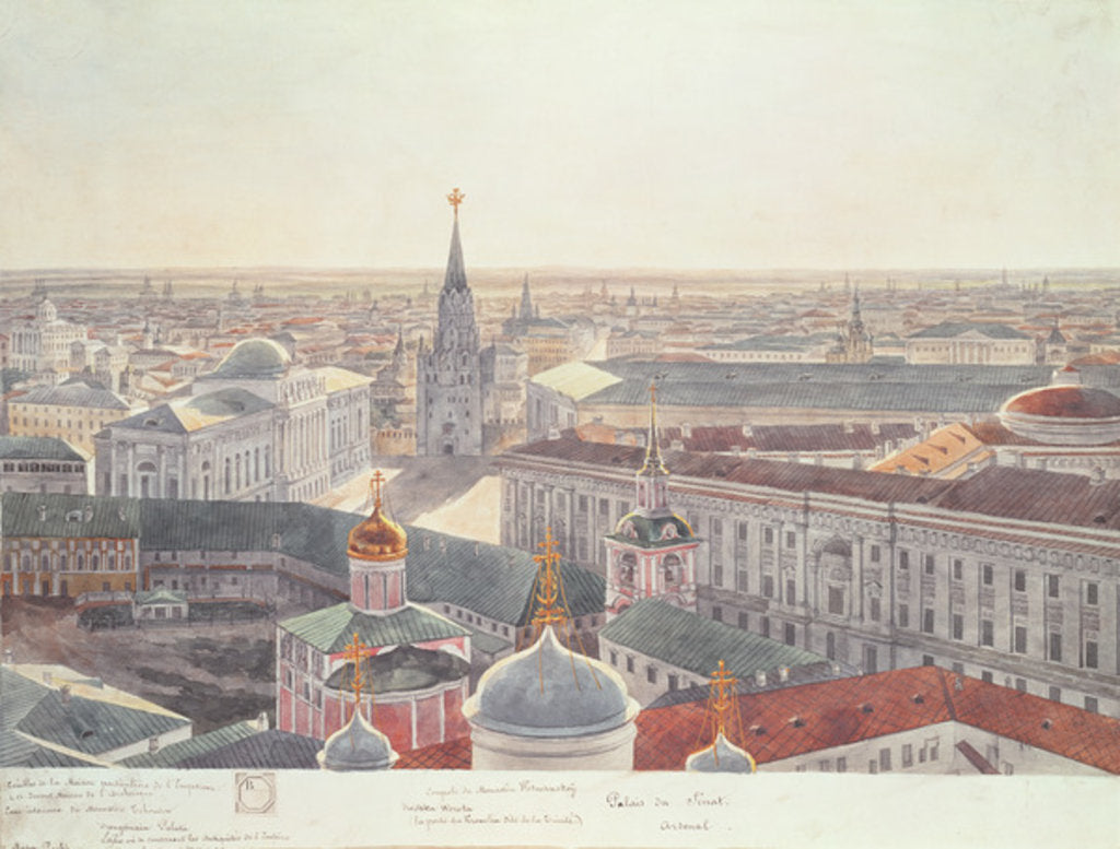 Detail of Panorama of Moscow, depicting the former Senate Palace, Wosnesenskoy Monastery and the former Arsenal, 1819 by Gadolle Gadolle