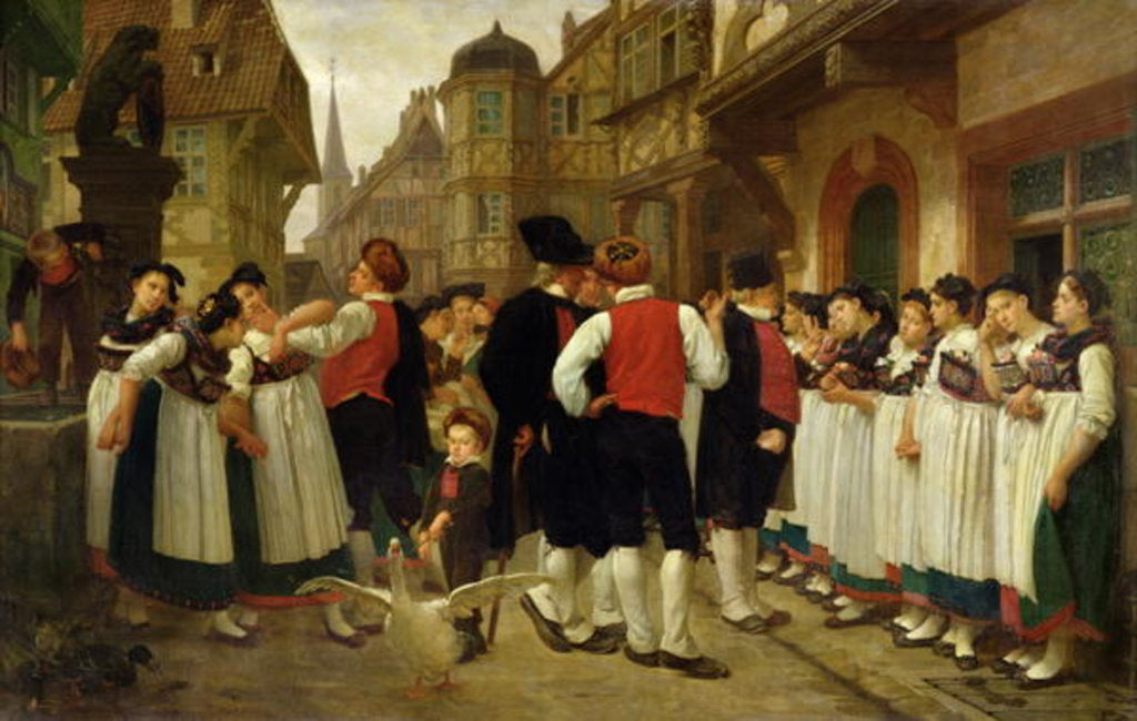 Detail of The Servants' Fair at Bouxwiller by Charles Francois Marchal