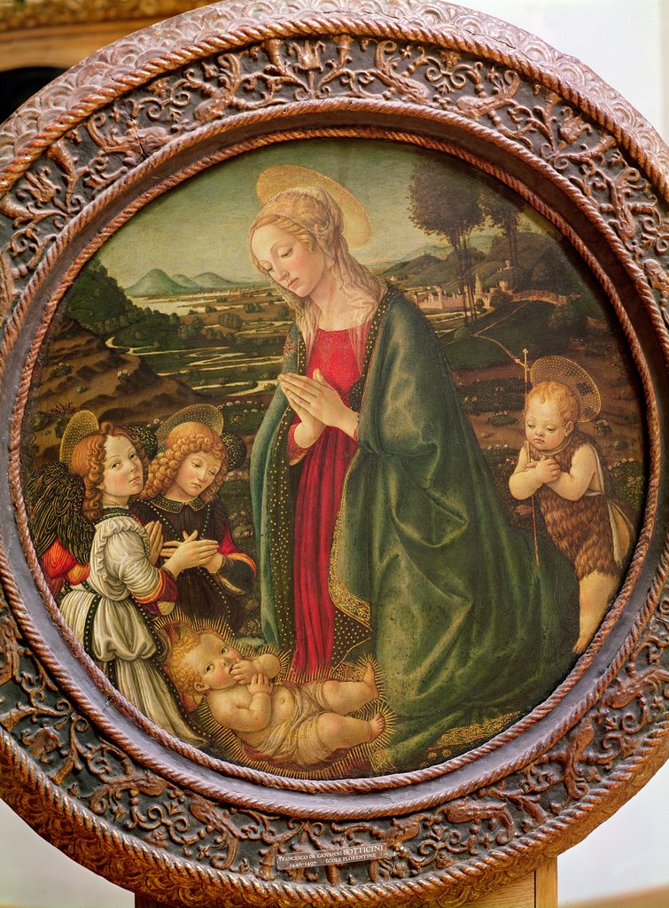 Detail of The Virgin Adoring the Christ Child with St. John the Baptist and Two Angels by Francesco Botticini