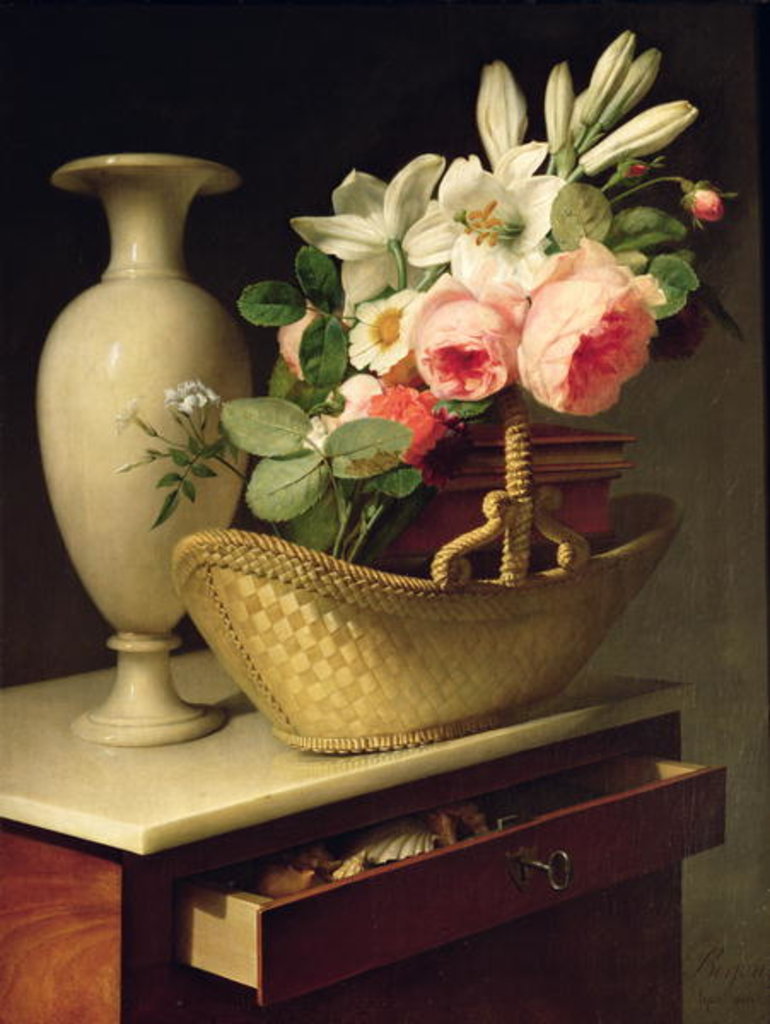 Detail of Bouquet of Lilies and Roses in a Basket by Antoine Berjon