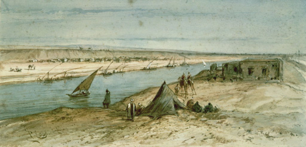 Detail of The Suez Canal, from a souvenir album commemorating the Voyage of Empress Eugenie at the Inauguration in 1869 by Edouard Riou