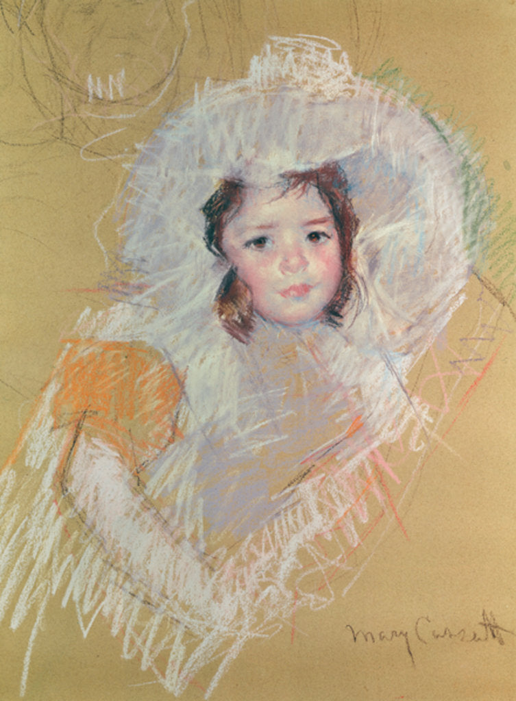 Detail of Bust of a Young Girl or Margot Lux with a Large Hat by Mary Stevenson Cassatt