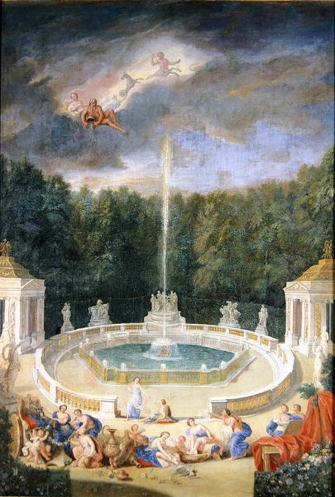 Detail of The Groves of Versailles. View of the Grove of Domes with nymphs decorating the chariot of Apollo with flowers by Jean the Younger Cotelle