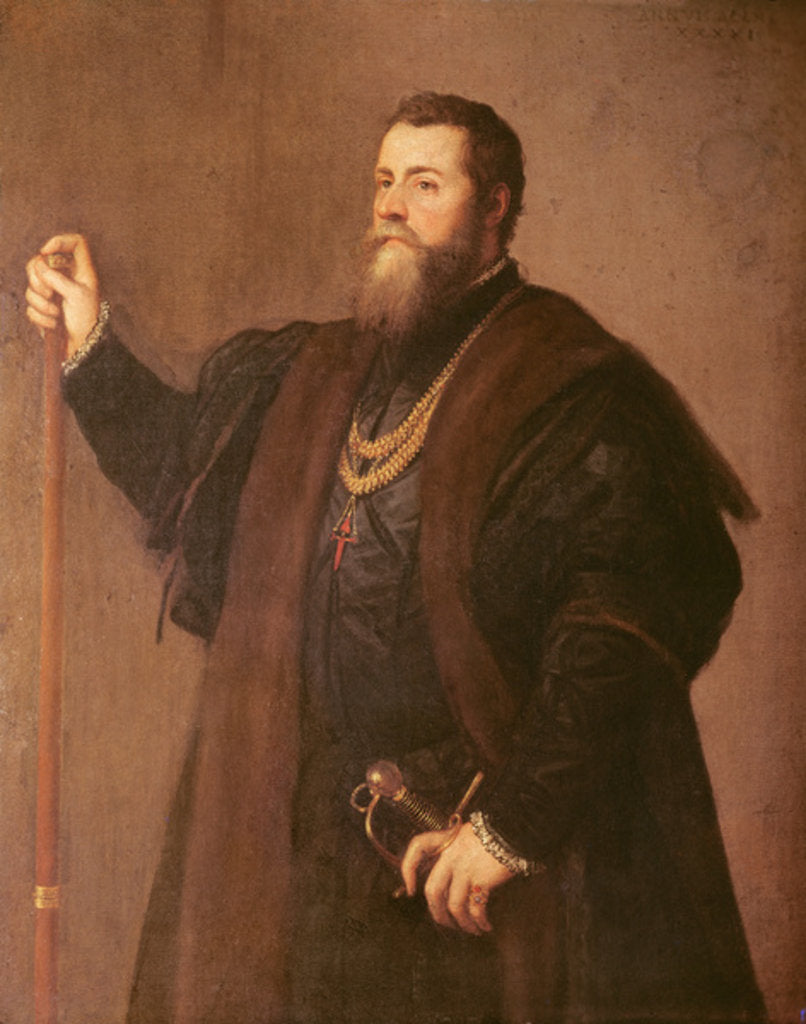 Detail of Portrait of a Knight of the Order of Santiago, 1542 by Titian