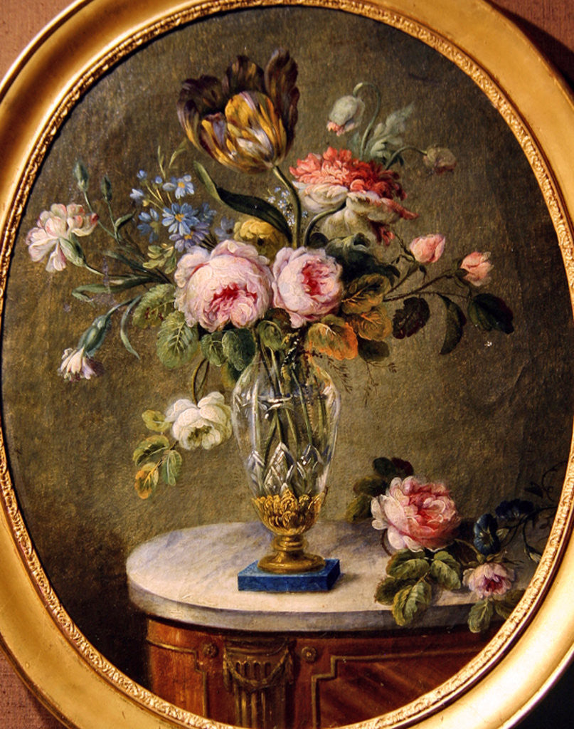 Detail of Vase of flowers on a table by Michel Bellange