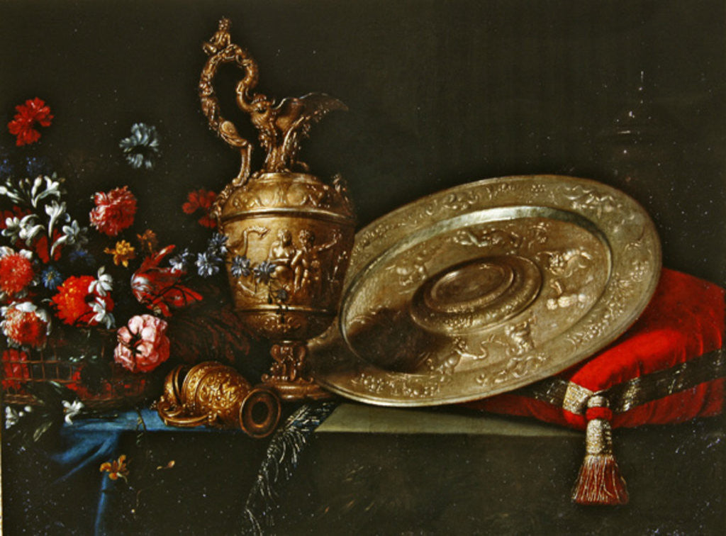 Detail of Still life with flowers and plate by Michel Gobin