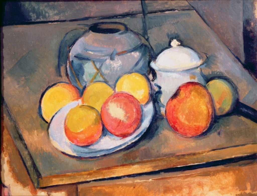 Detail of Straw-covered vase, sugar bowl and apples, 1890-93 by Paul Cezanne