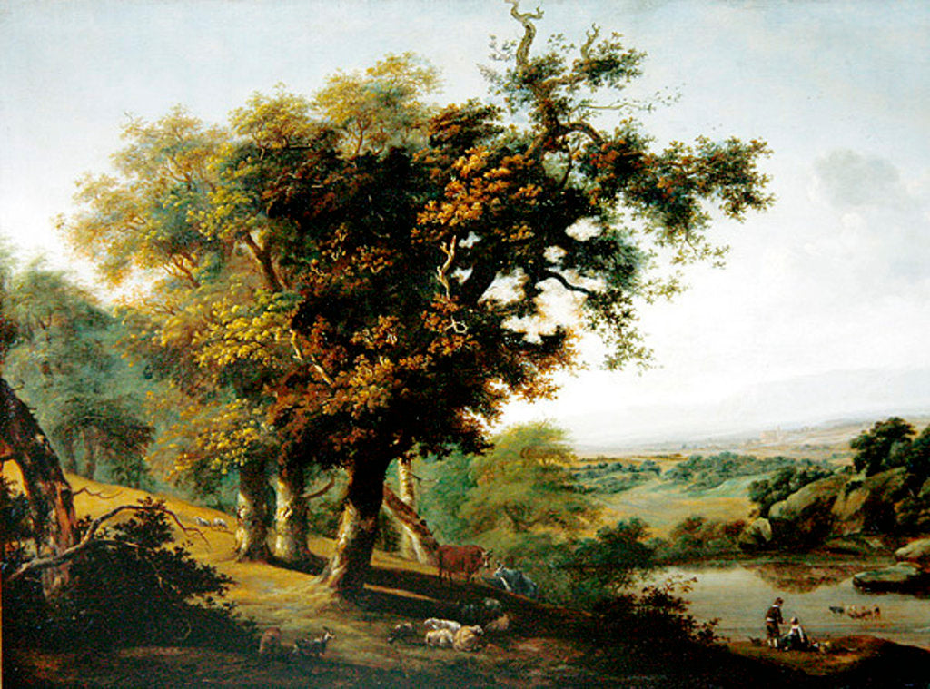 Detail of Landscape with three oak trees by Dutch School