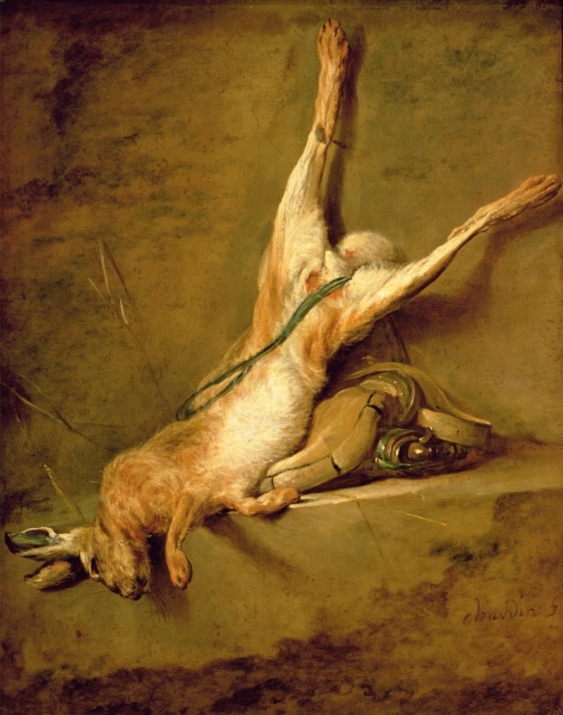 Detail of Dead hare with powder horn and gamebag, c.1726-30 by Jean-Baptiste Simeon Chardin