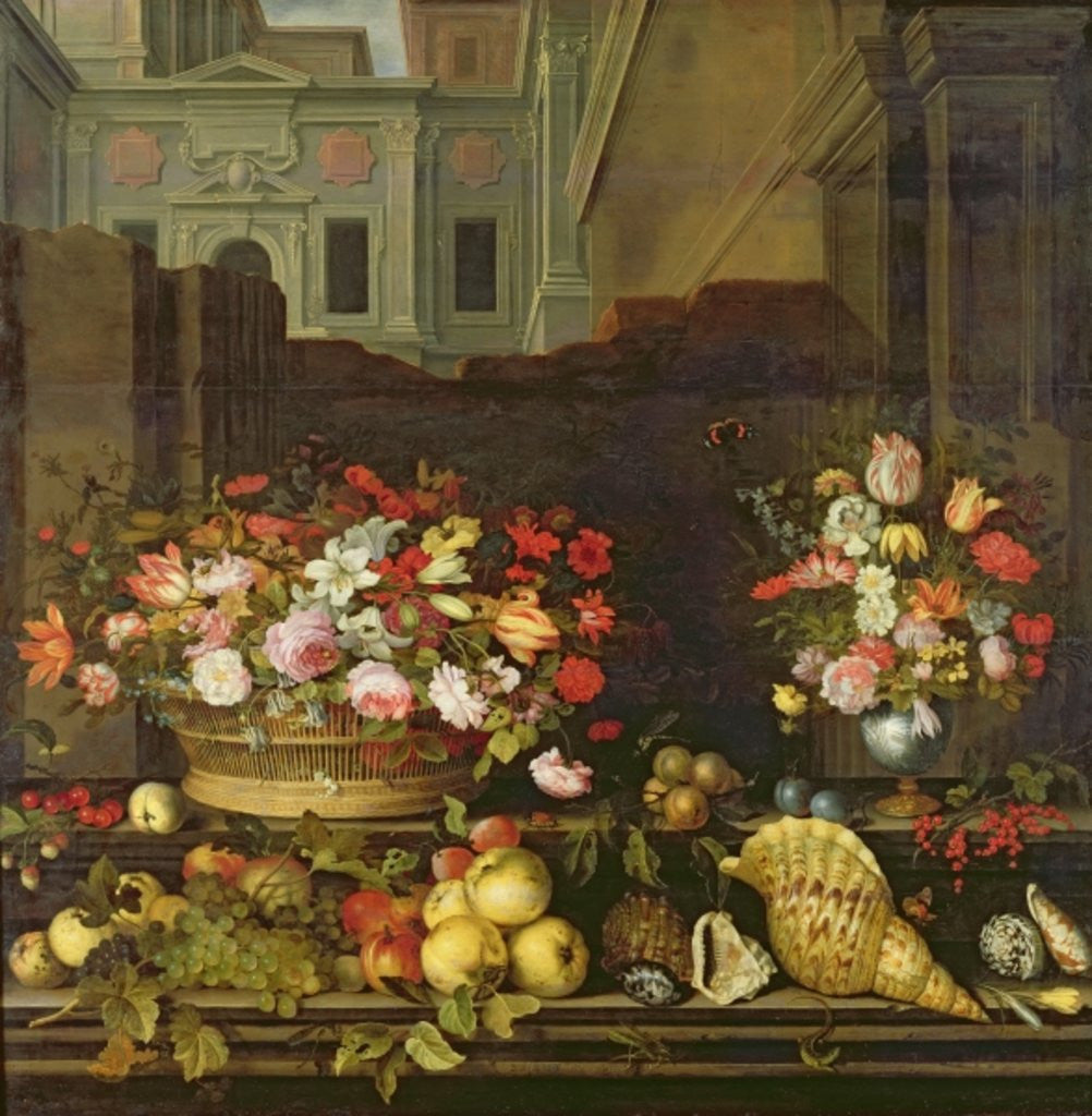 Detail of Still Life with Flowers, Fruits and Shells by Balthasar van der Ast