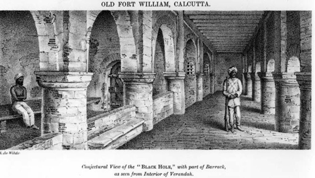 Detail of Old Fort William, Calcutta, with a Conjectural View of the 'Black Hole', with Part of the Barrack by Samuel de Wilde