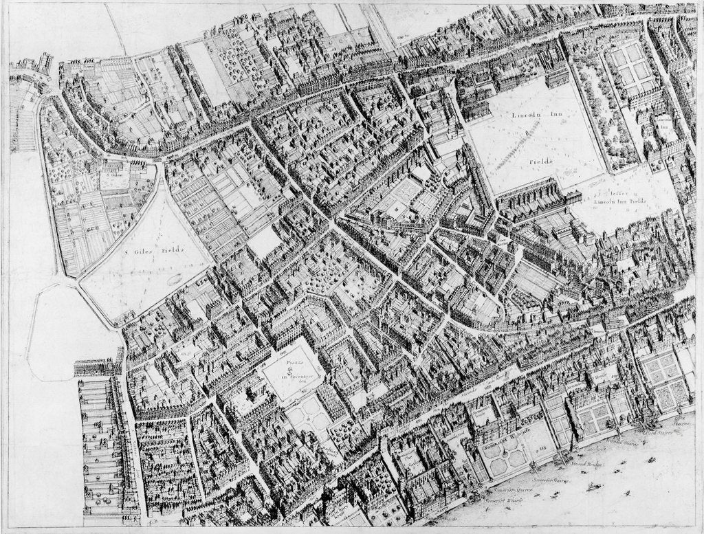 Detail of Bird's-eye plan of the west central district of London, 1660-6 by Wenceslaus Hollar